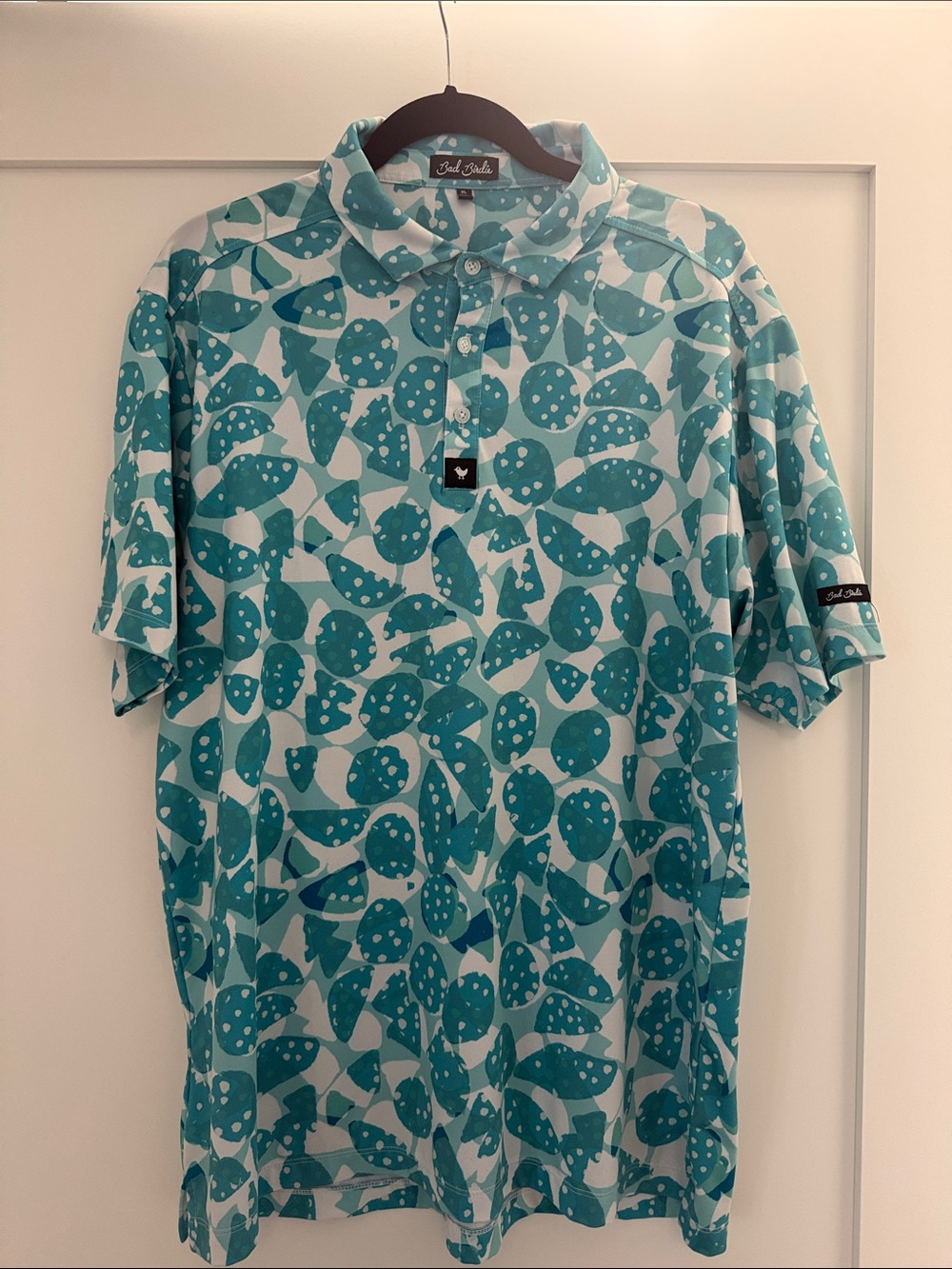 Bad Birdie Aqua Teal Abstract Dot Polo - Men's